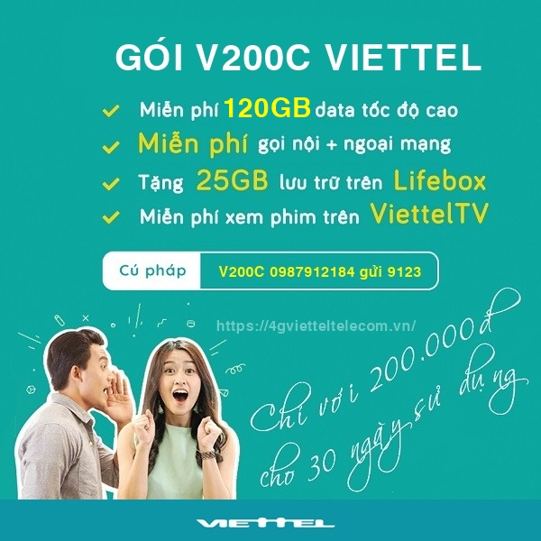 Cách đăng ký gói V200C Viettel nhận 120GB và gọi free cực sock