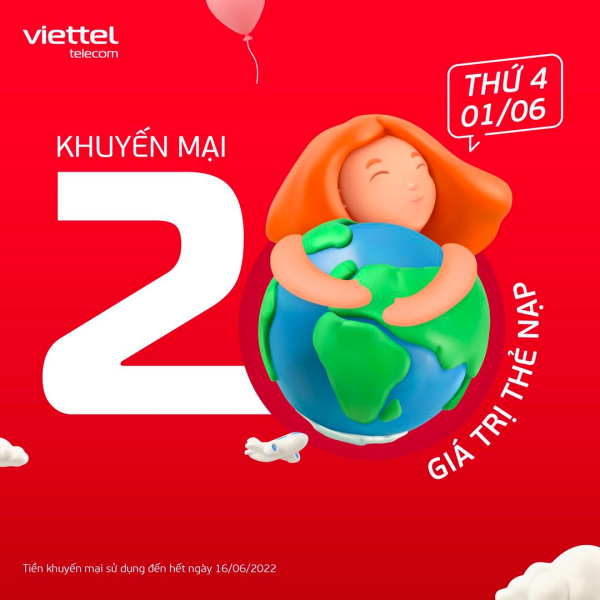 Viettel khuyến mãi 20% giá trị thẻ nạp duy nhất 31/5/2022