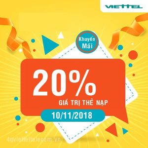 Viettel khuyến mãi 20% thẻ nạp ngày vàng 11/10/2018