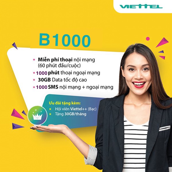 Đăng ký gói B1000 Viettel nhận ưu đãi free thoại và 30GB data hấp dẫn 