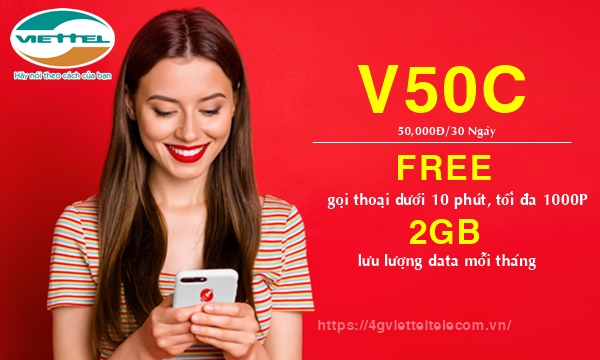Cách đăng ký gói V50C Viettel chỉ 50k có 2GB và free gọi nội mạng